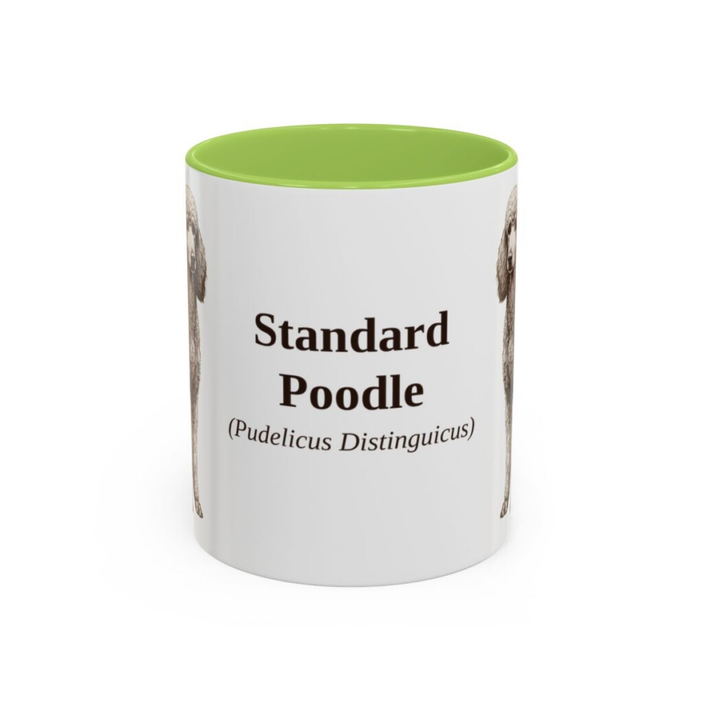 11oz Standard Poodle Latin Mug, Light Green, front view
