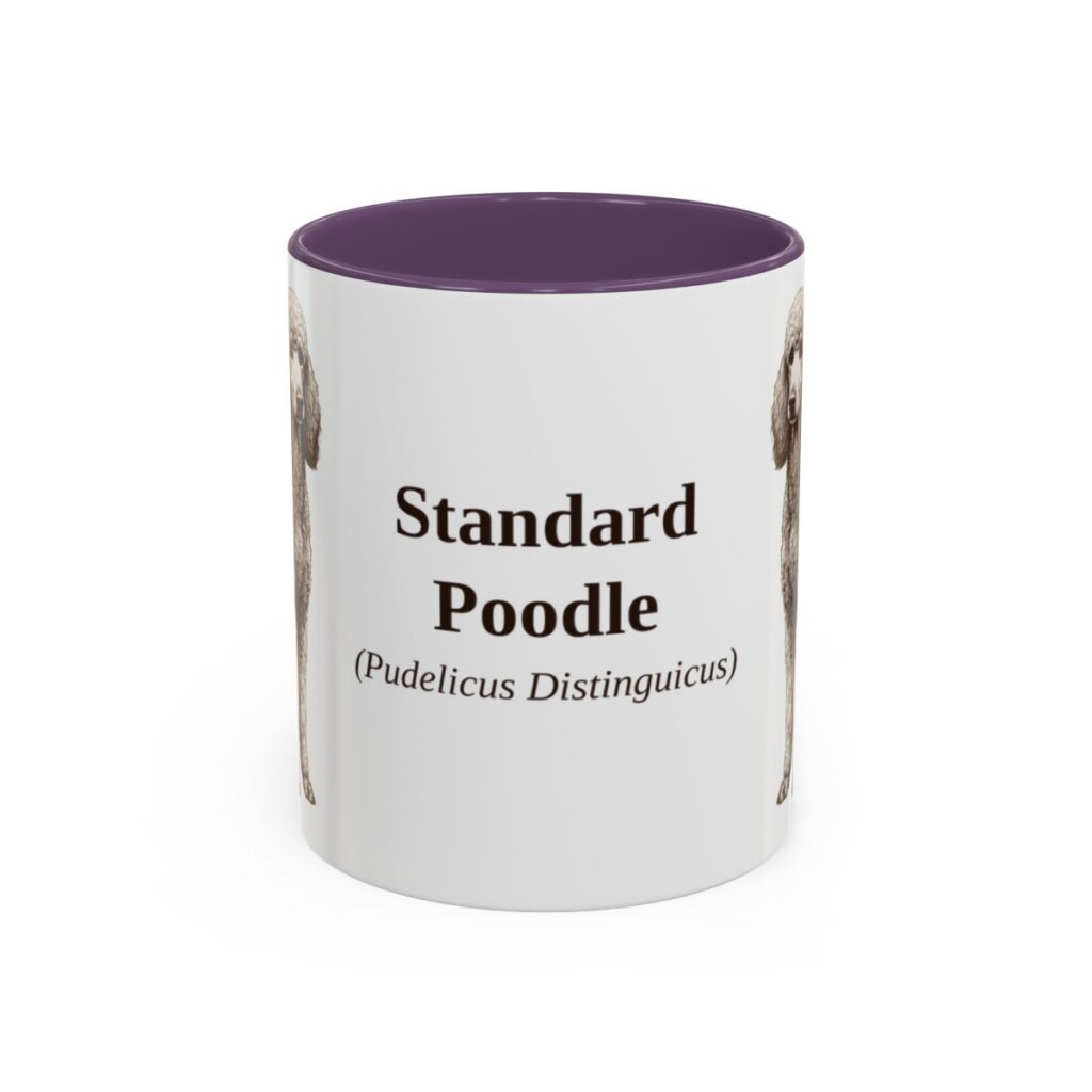 11oz Standard Poodle Latin Mug, Purple, front view