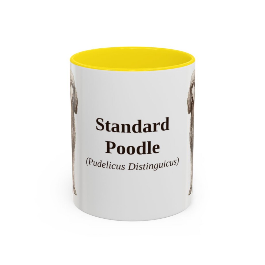 11oz Standard Poodle Latin Mug, Yellow, front view