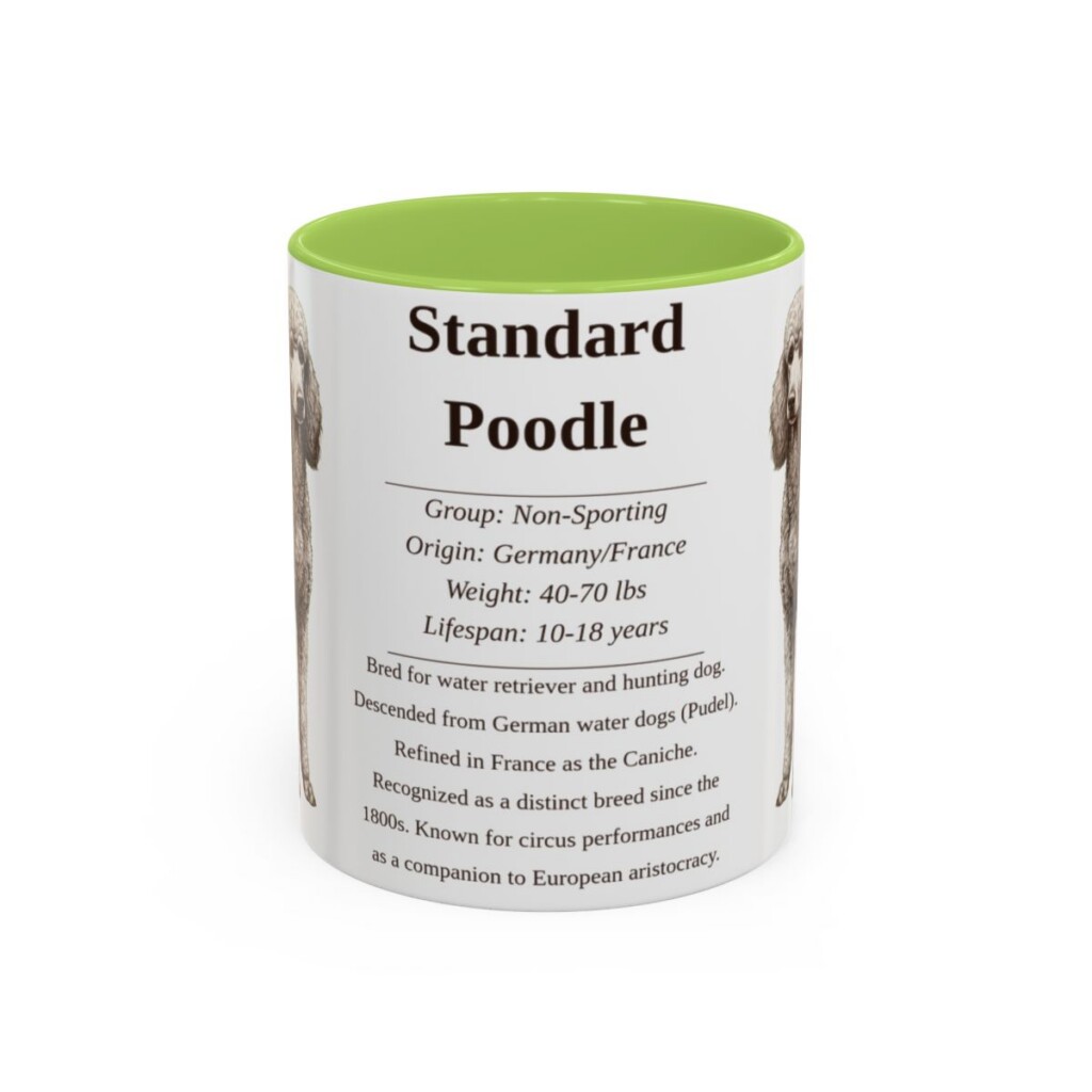 11oz-standard-poodle-mug-writeup-light-green 11oz Standard Poodle Mug, Light Green, front view