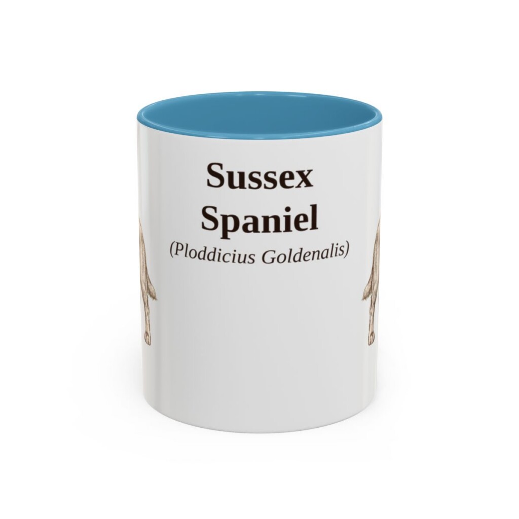 11oz Sussex Spaniel Latin Mug, Light Blue, front view