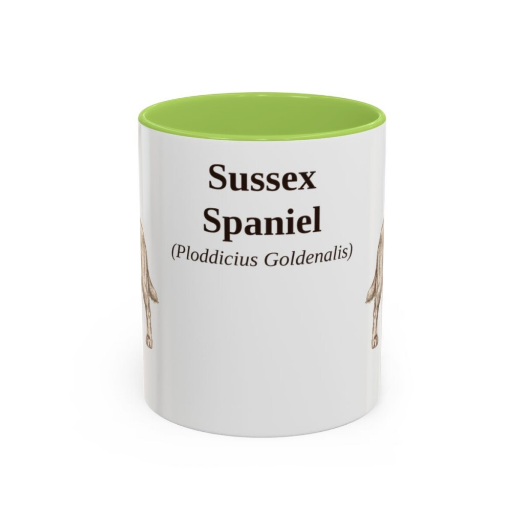 11oz Sussex Spaniel Latin Mug, Light Green, front view
