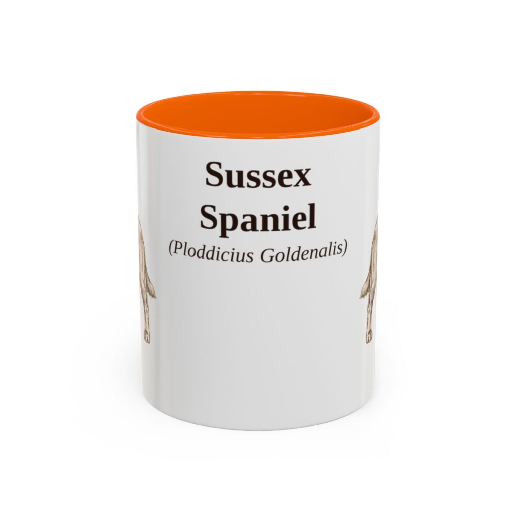 11oz Sussex Spaniel Latin Mug, Orange, front view