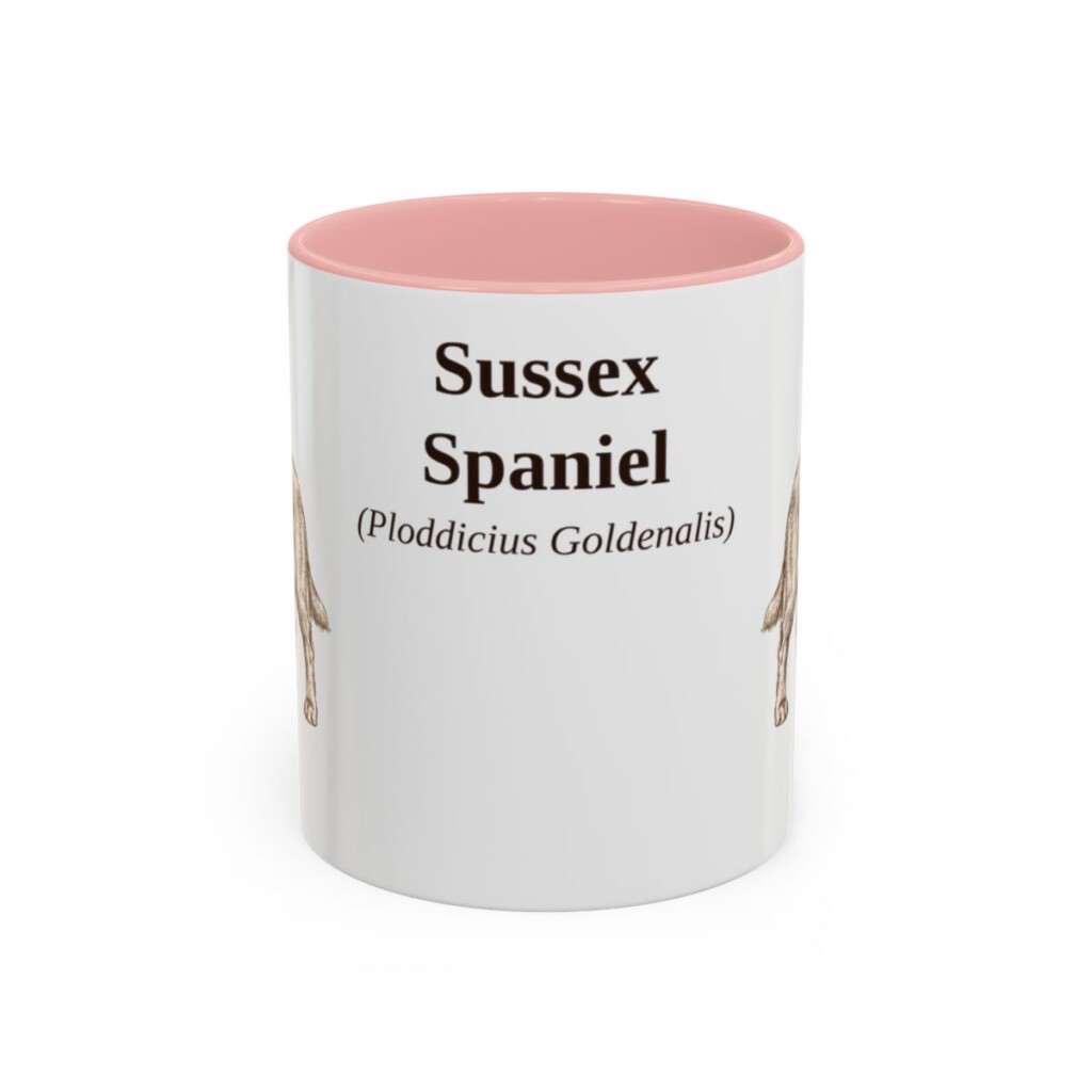 11oz Sussex Spaniel Latin Mug, Pink, front view