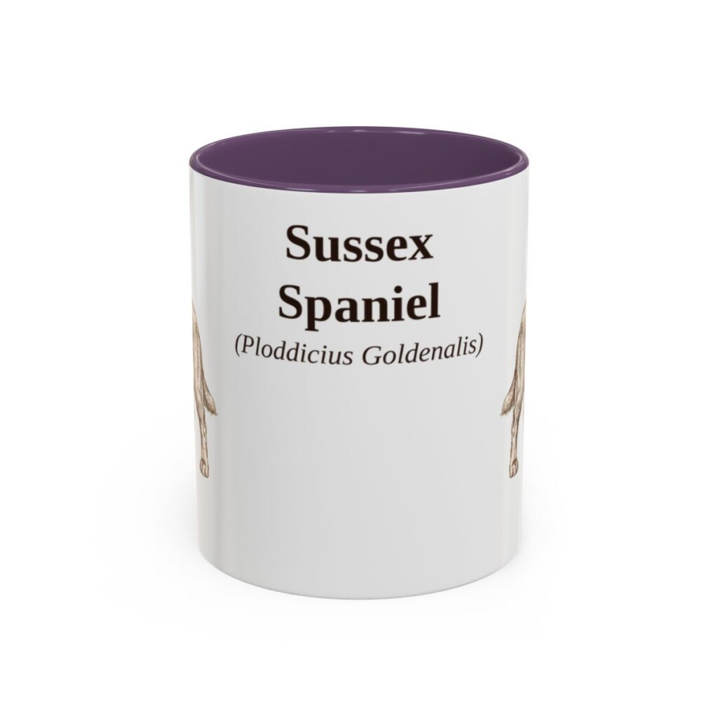 11oz Sussex Spaniel Latin Mug, Purple, front view