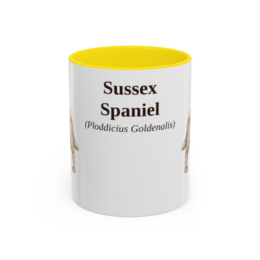 11oz Sussex Spaniel Latin Mug, Yellow, front view