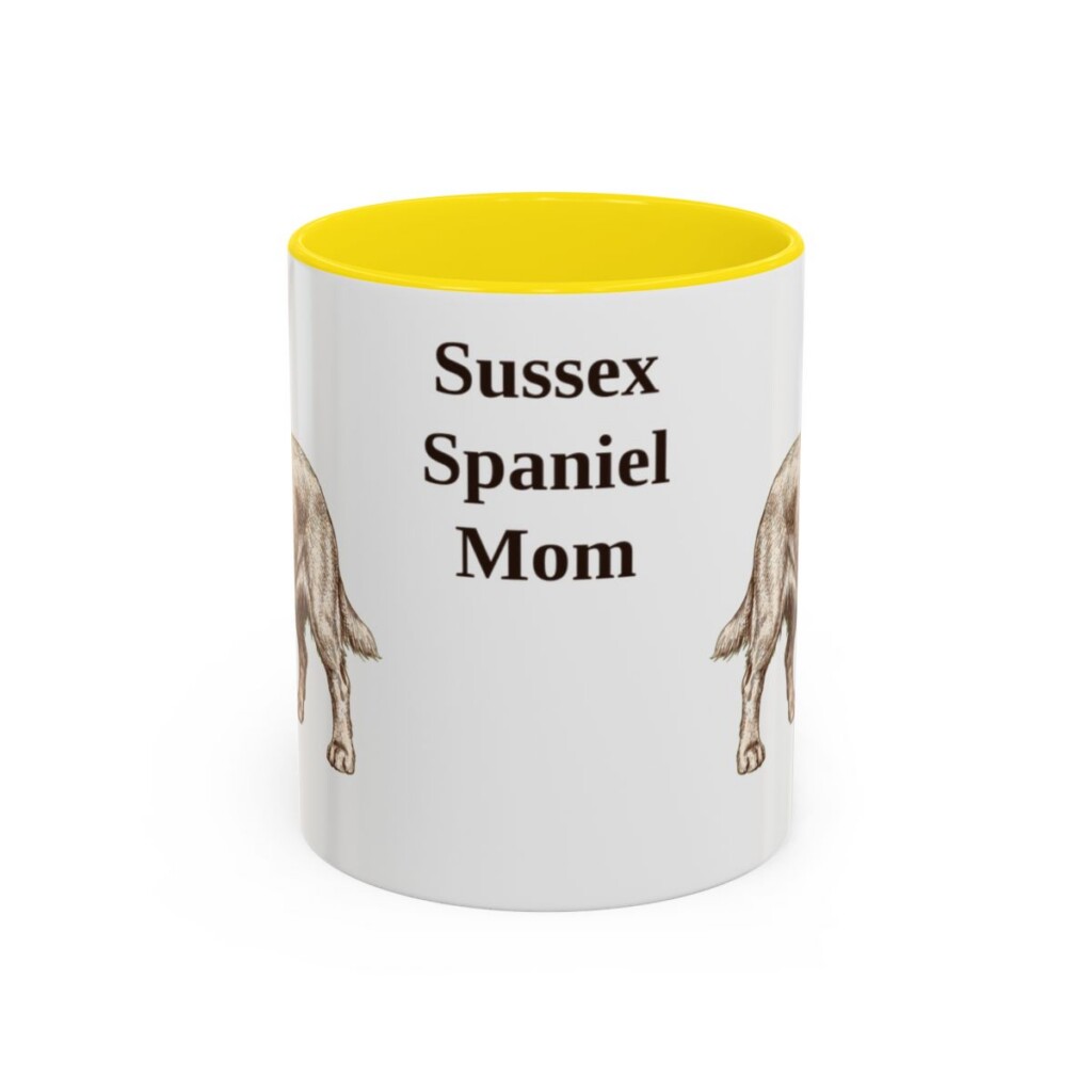 11oz Sussex Spaniel Dog Mom Mug, Yellow, front view