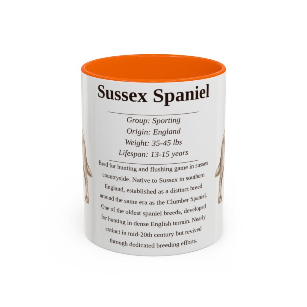 11oz Sussex Spaniel Mug, Orange, front view