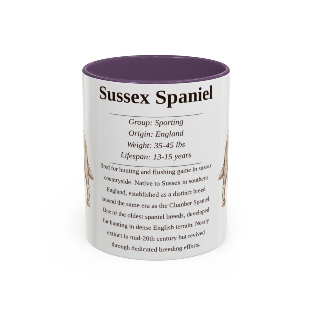 11oz Sussex Spaniel Mug, Purple, front view