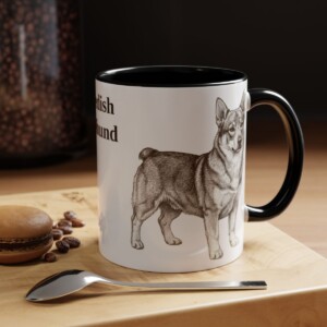 11oz Swedish Vallhund Mug, Black, lifestyle photo