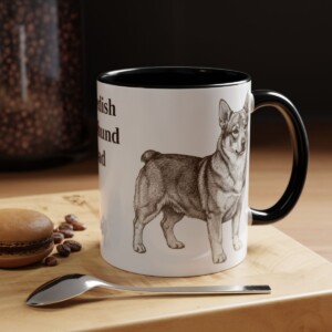 11oz Swedish Vallhund Dog Dad Mug, Black, lifestyle photo