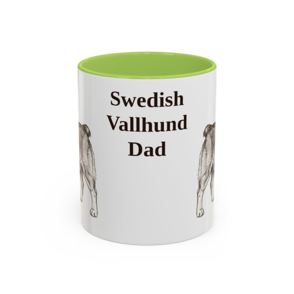 11oz Swedish Vallhund Dog Dad Mug, Light Green, front view