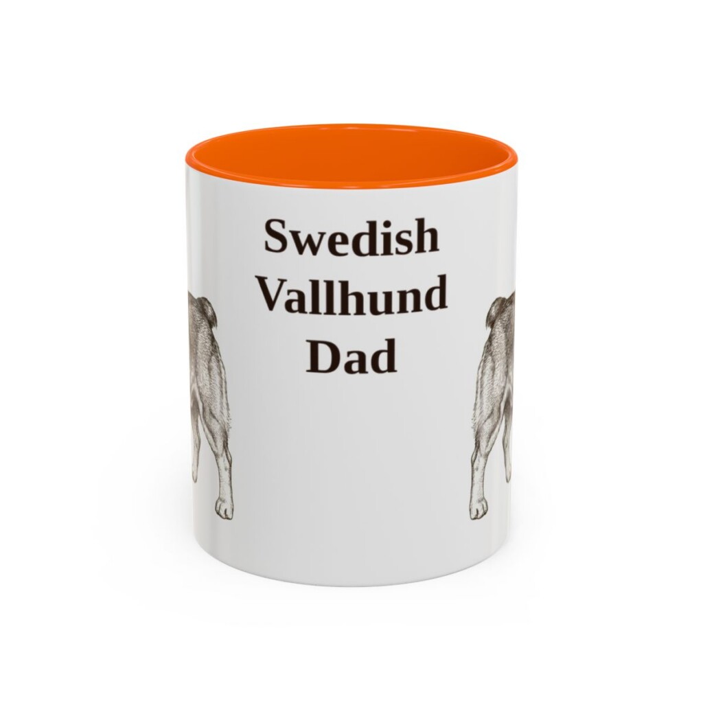 11oz Swedish Vallhund Dog Dad Mug, Orange, front view