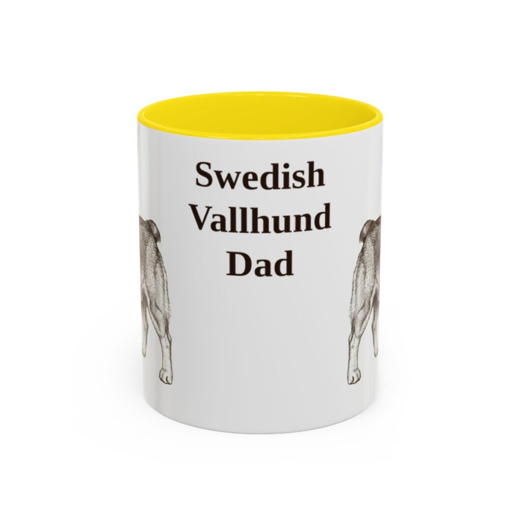 11oz Swedish Vallhund Dog Dad Mug, Yellow, front view