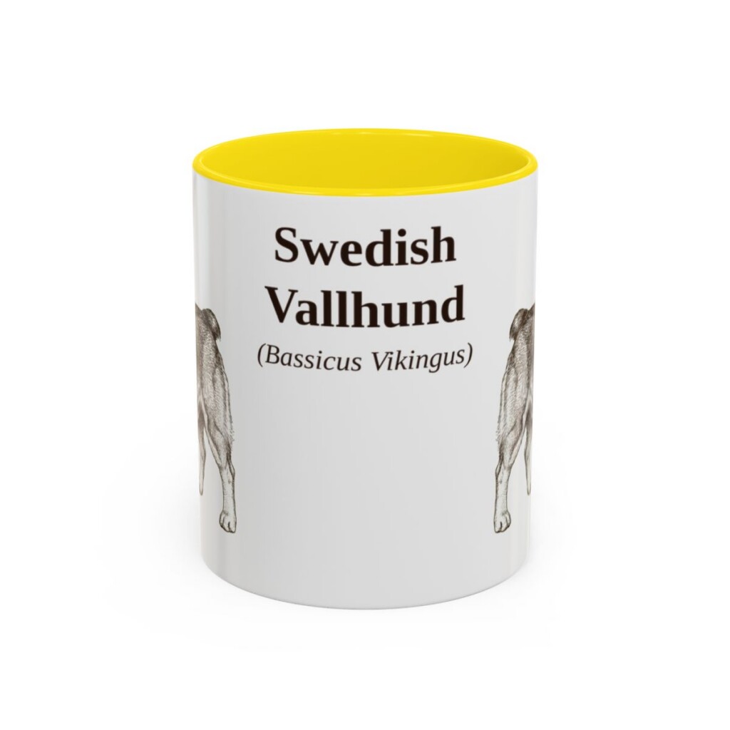 11oz-swedish-vallhund-mug-latin-yellow 11oz Swedish Vallhund Latin Mug, Yellow, front view