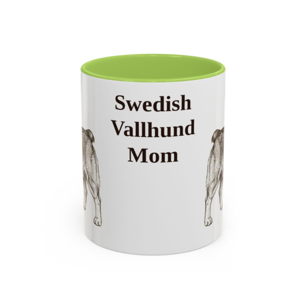 11oz Swedish Vallhund Dog Mom Mug, Light Green, front view