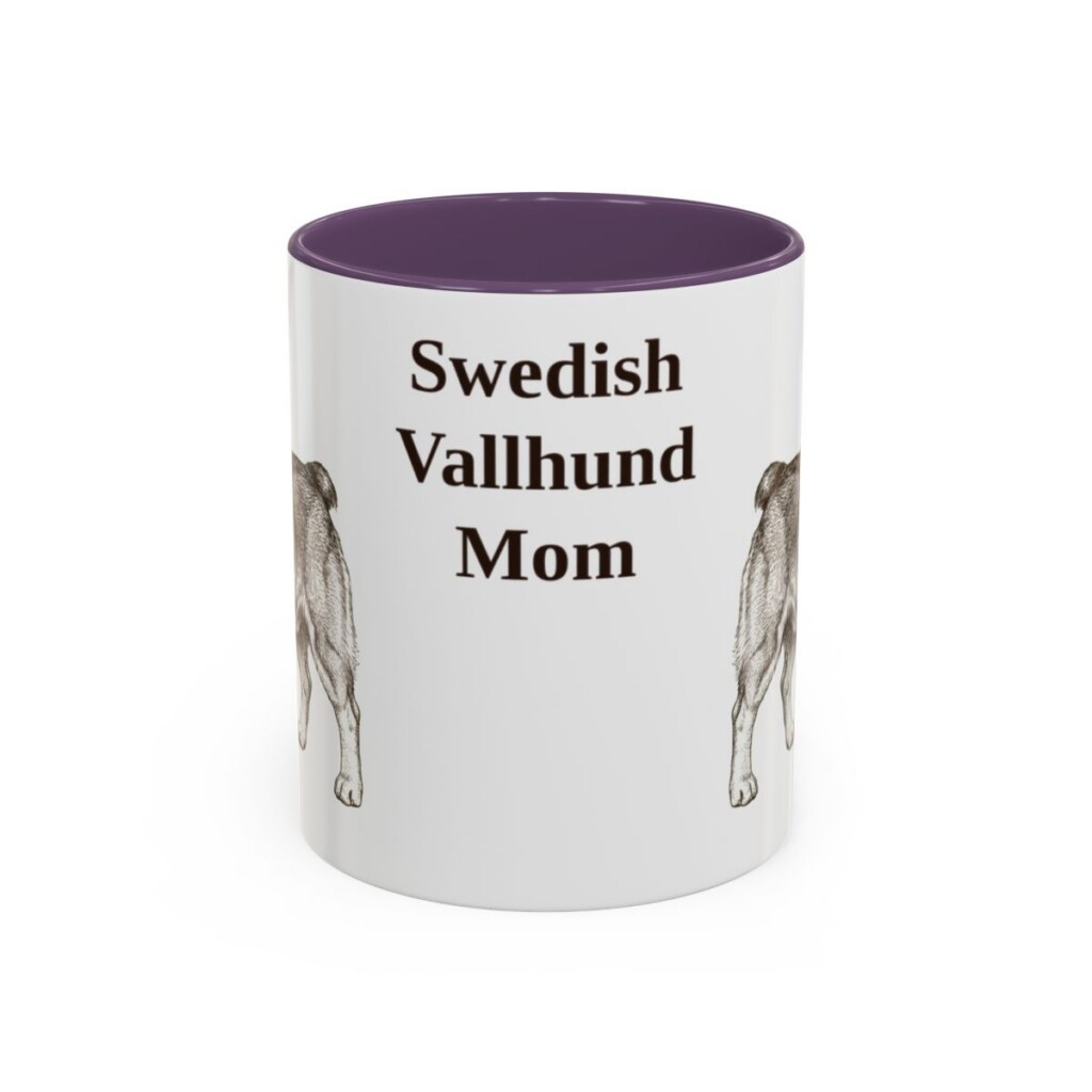 11oz Swedish Vallhund Dog Mom Mug, Purple, front view