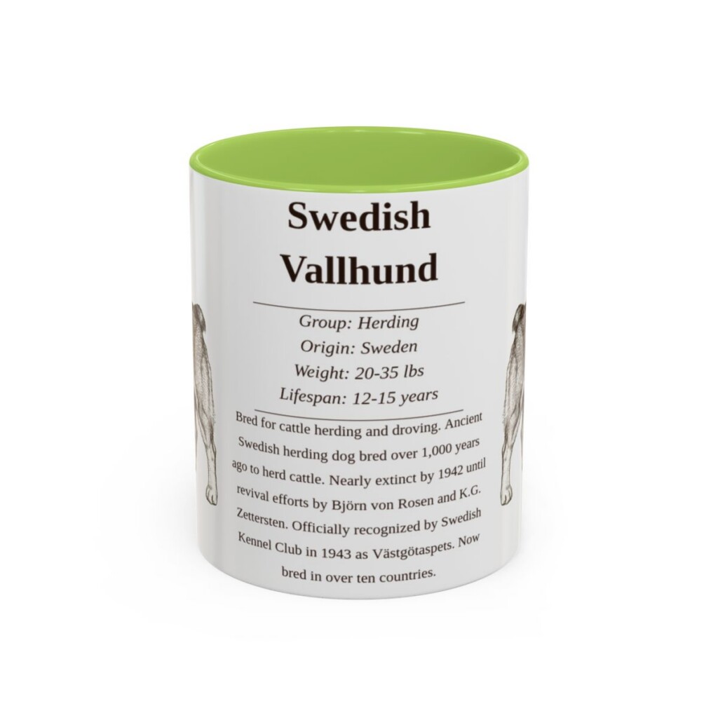 11oz Swedish Vallhund Mug, Light Green, front view