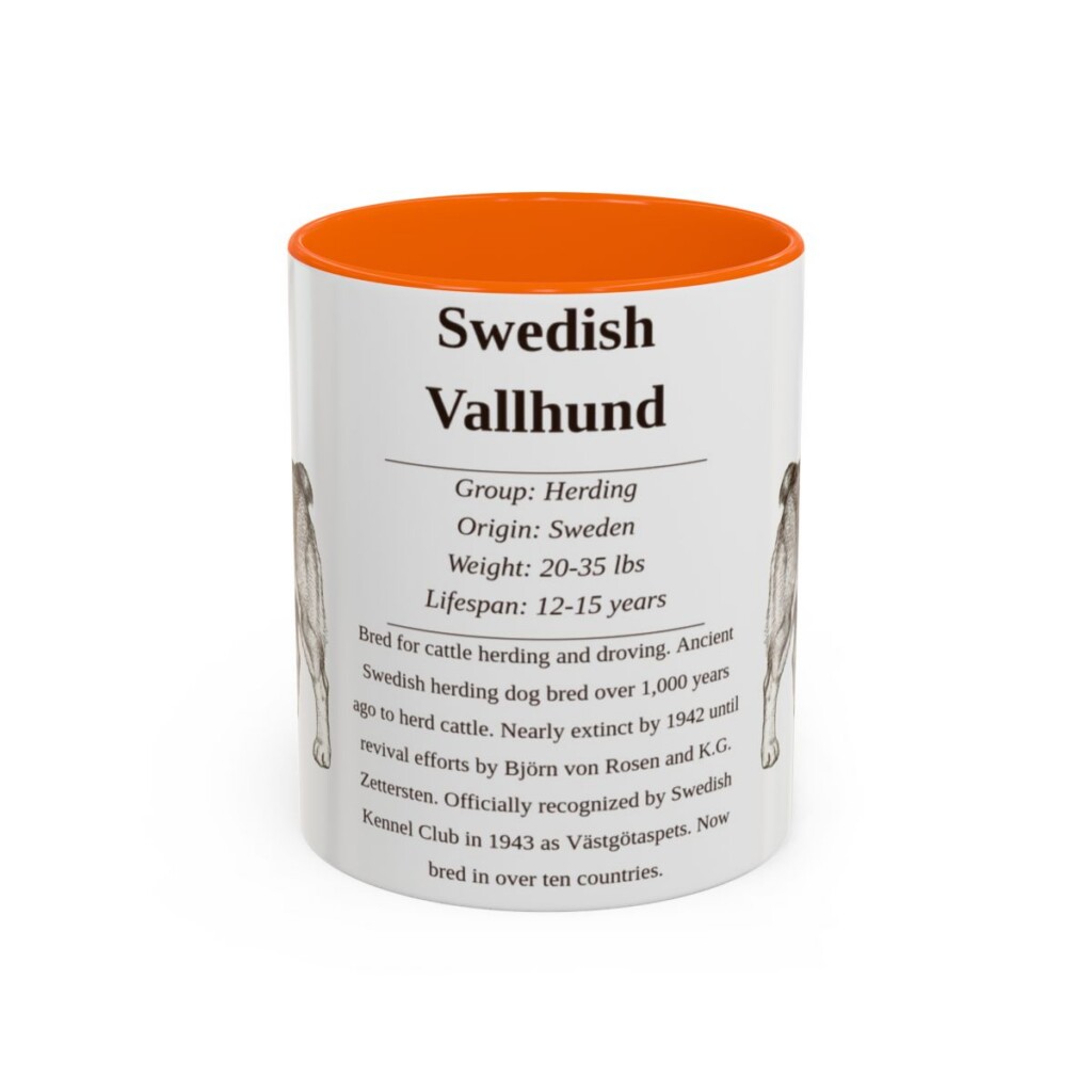 11oz Swedish Vallhund Mug, Orange, front view