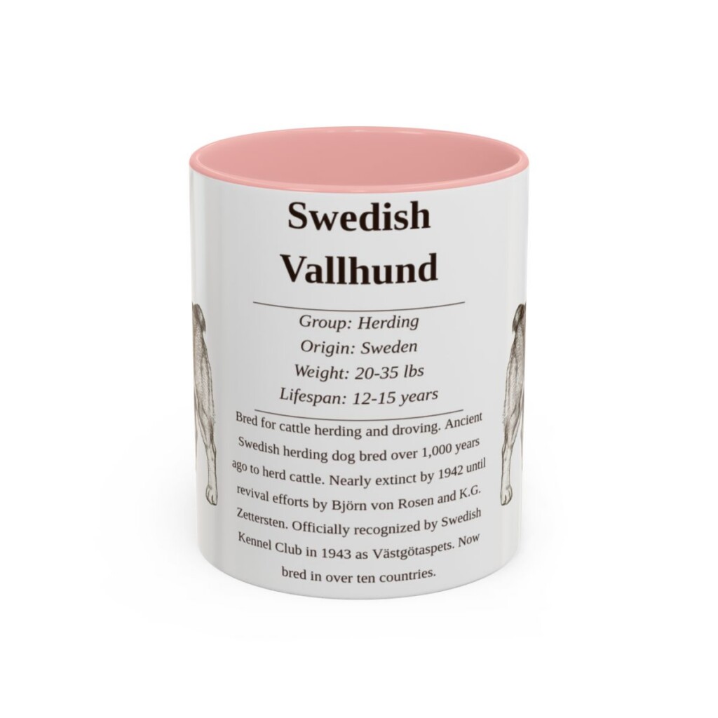 11oz Swedish Vallhund Mug, Pink, front view