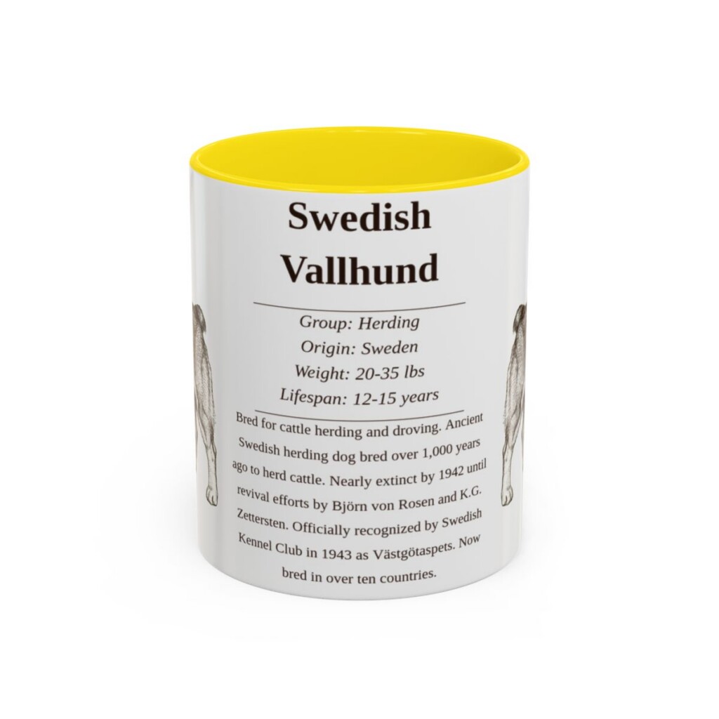 11oz Swedish Vallhund Mug, Yellow, front view