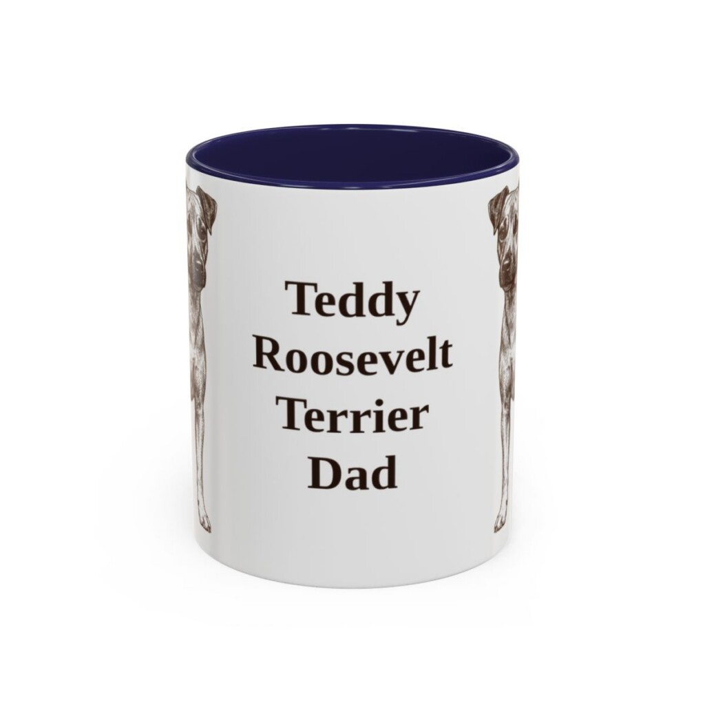 11oz Teddy Roosevelt Terrier Dog Dad Mug, Navy, front view