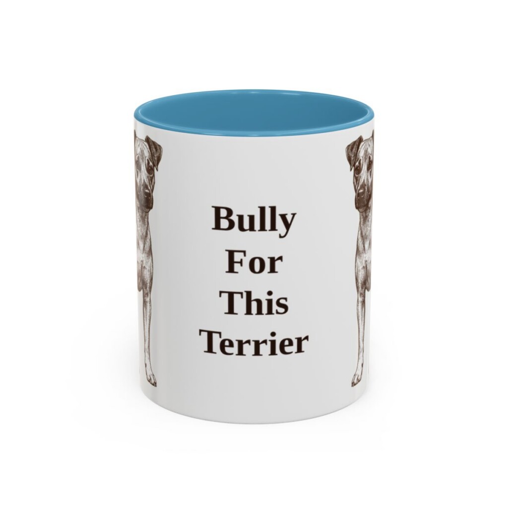 11oz Funny Teddy Roosevelt Terrier Mug, Light Blue, front view
