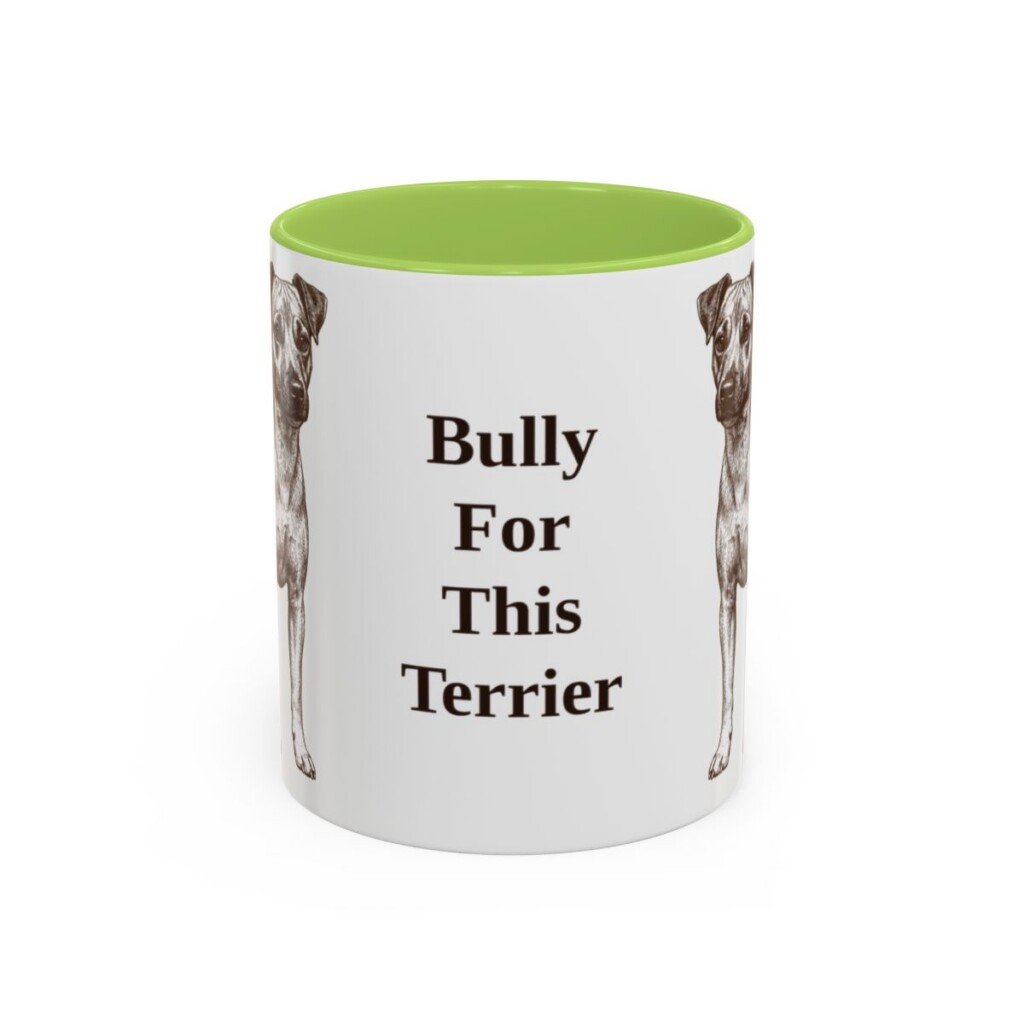 11oz Funny Teddy Roosevelt Terrier Mug, Light Green, front view