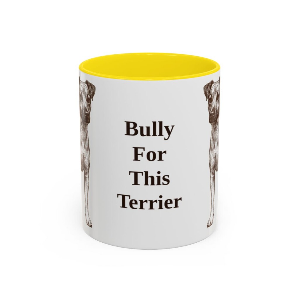 11oz Funny Teddy Roosevelt Terrier Mug, Yellow, front view