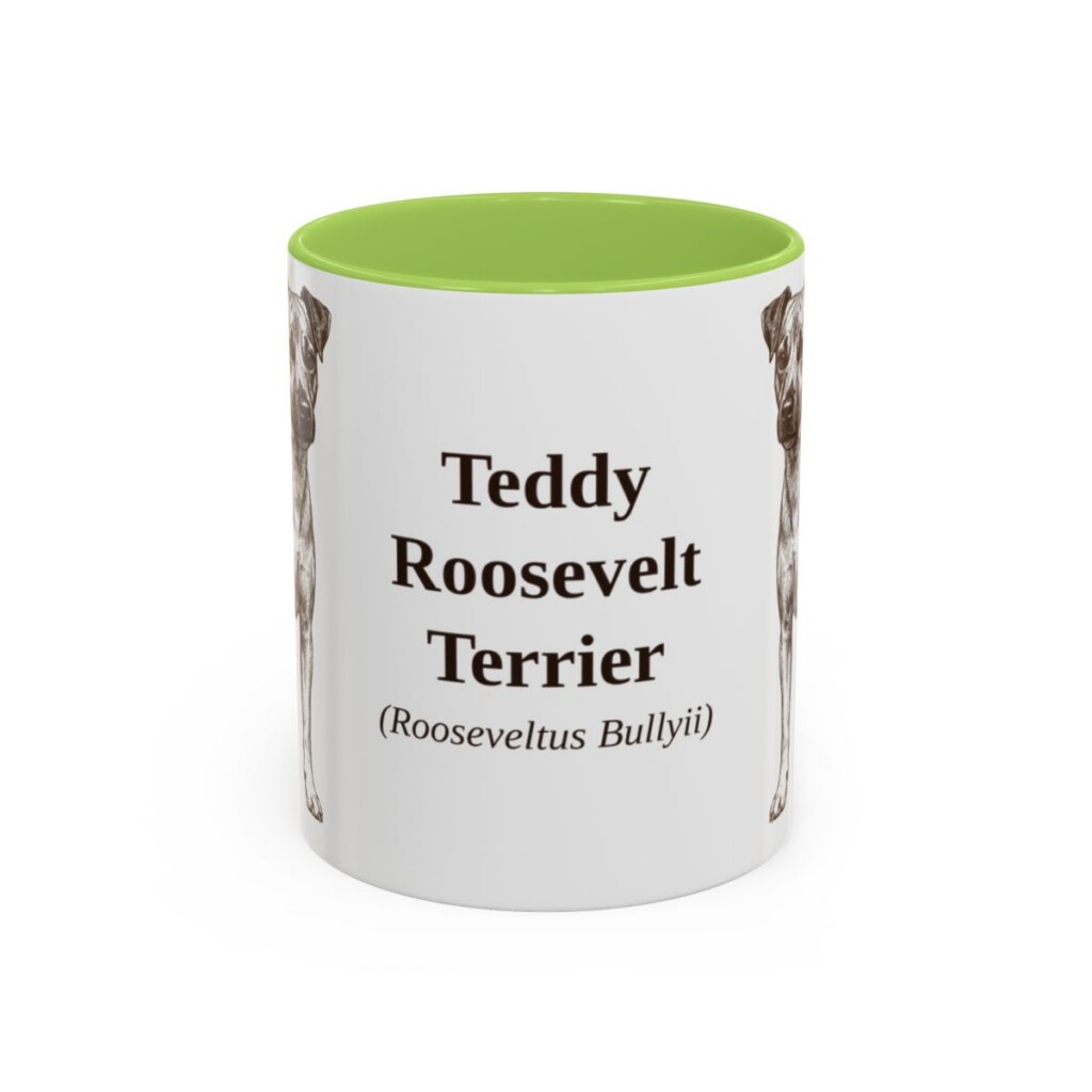 11oz Teddy Roosevelt Terrier Latin Mug, Light Green, front view