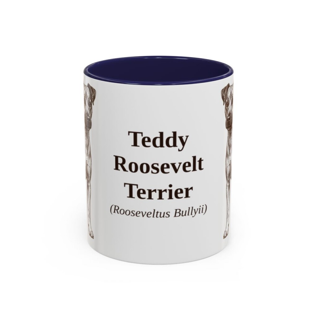 11oz Teddy Roosevelt Terrier Latin Mug, Navy, front view