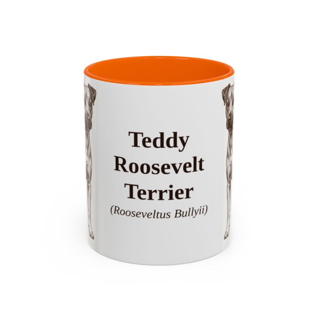 11oz Teddy Roosevelt Terrier Latin Mug, Orange, front view