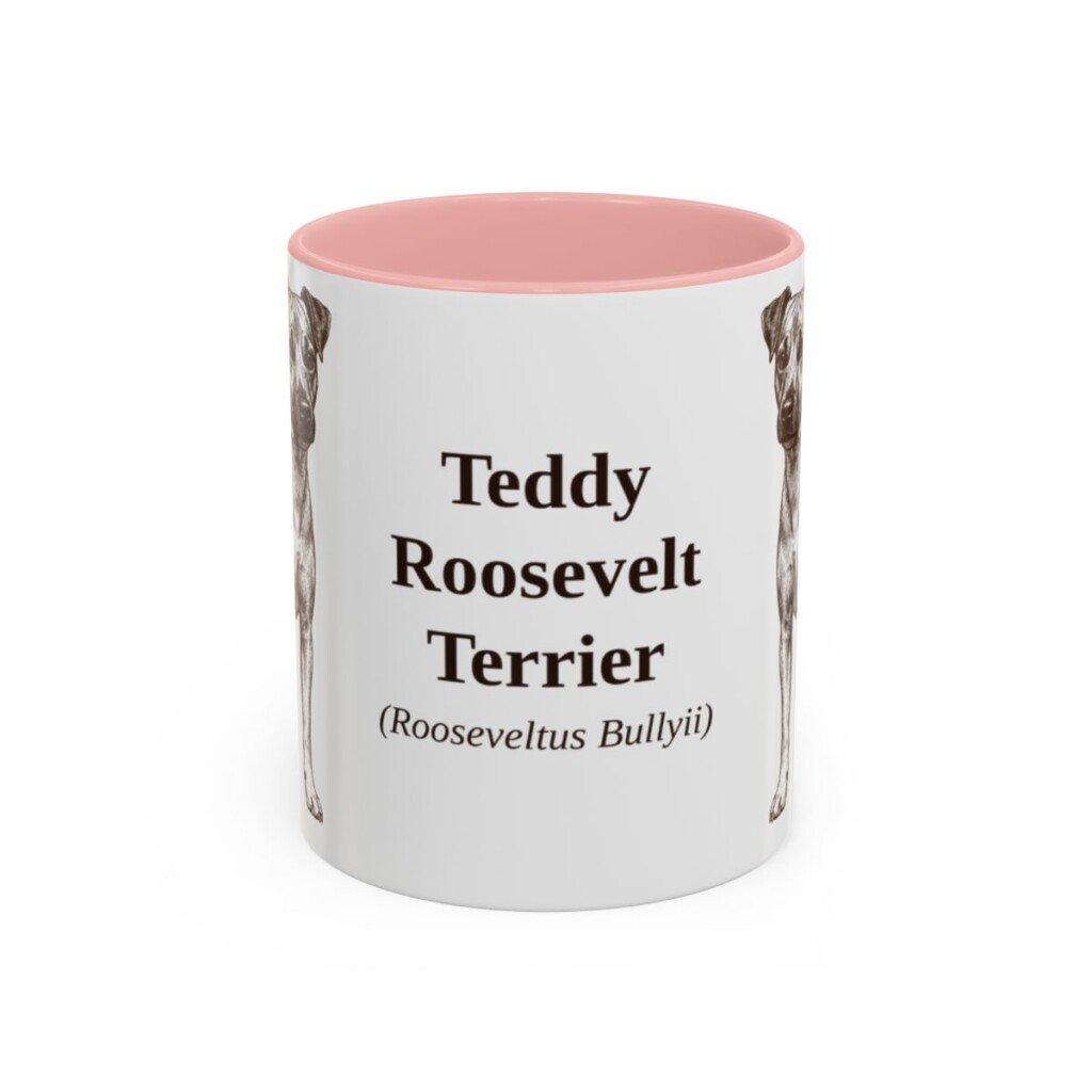 11oz Teddy Roosevelt Terrier Latin Mug, Pink, front view