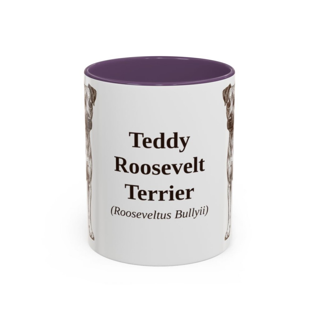 11oz Teddy Roosevelt Terrier Latin Mug, Purple, front view