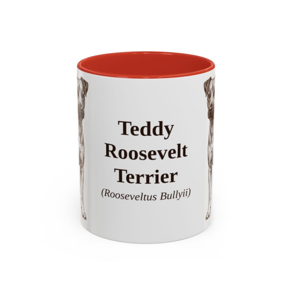11oz Teddy Roosevelt Terrier Latin Mug, Red, front view