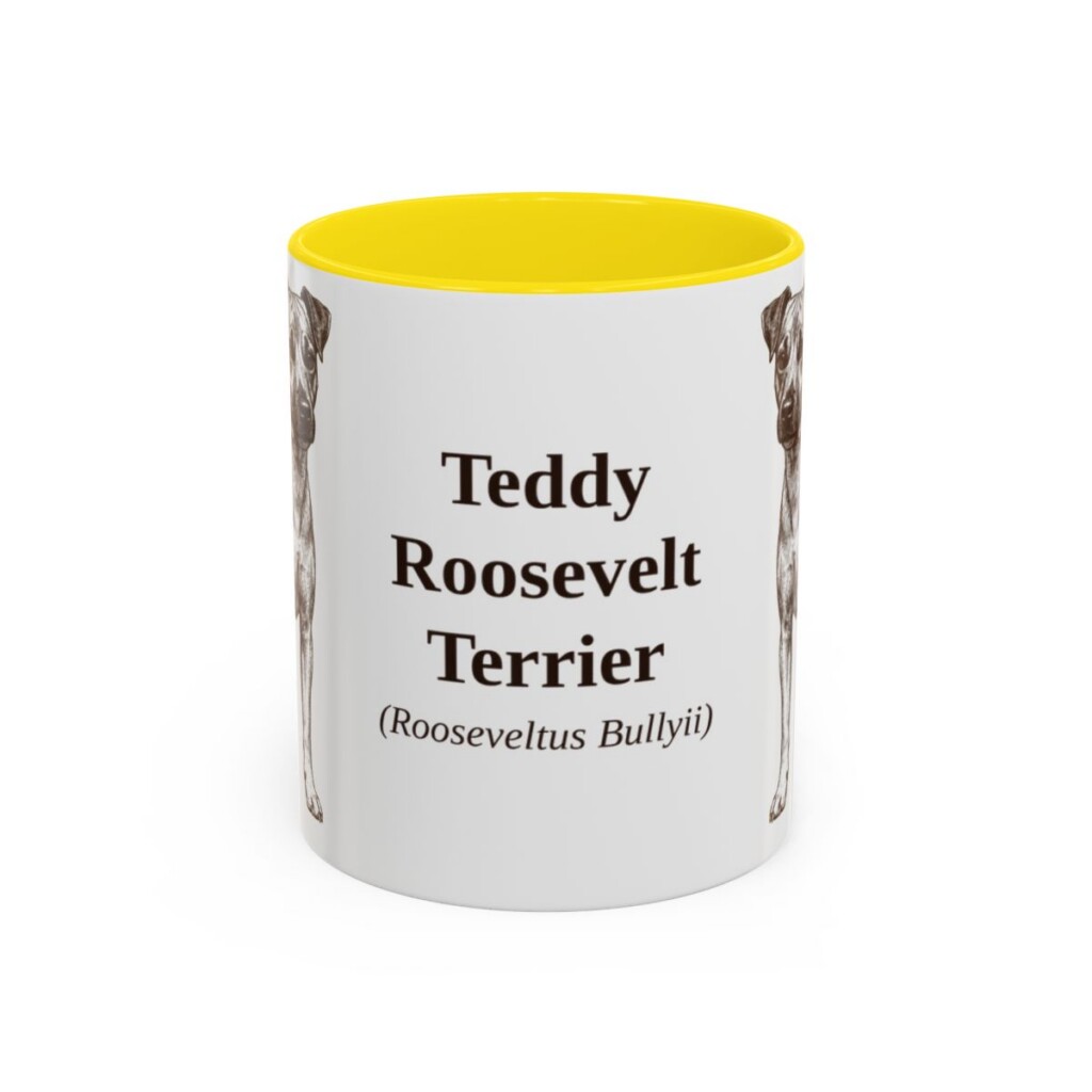 11oz Teddy Roosevelt Terrier Latin Mug, Yellow, front view