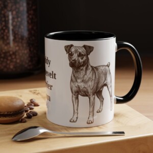 11oz Teddy Roosevelt Terrier Dog Mom Mug, Black, lifestyle photo
