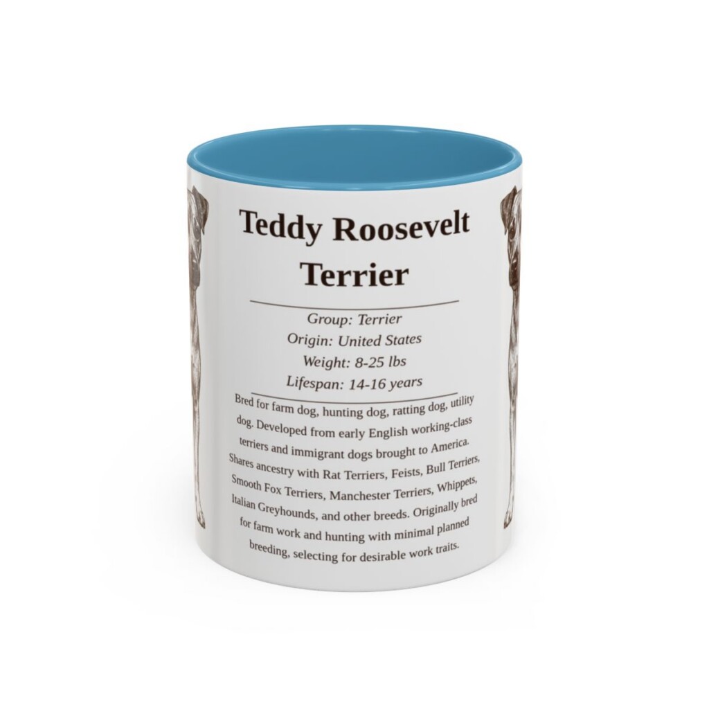 11oz Teddy Roosevelt Terrier Mug, Light Blue, front view