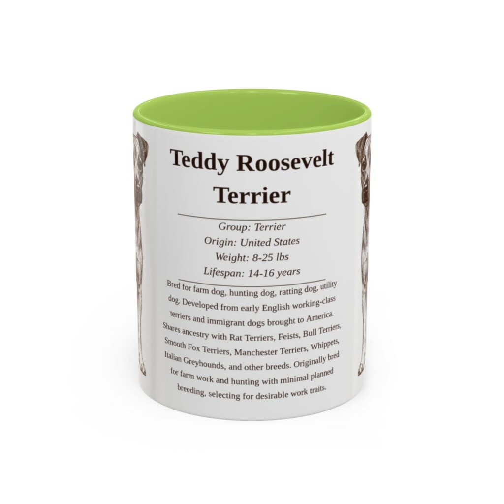 11oz Teddy Roosevelt Terrier Mug, Light Green, front view