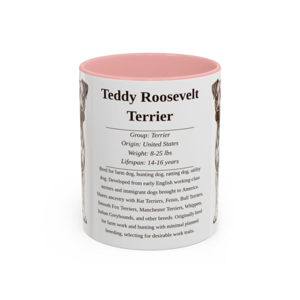 11oz Teddy Roosevelt Terrier Mug, Pink, front view
