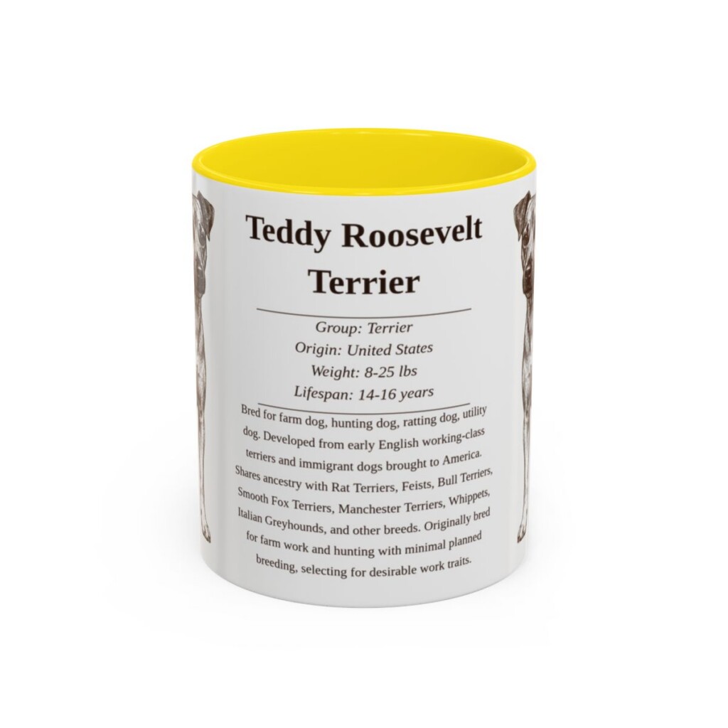 11oz Teddy Roosevelt Terrier Mug, Yellow, front view