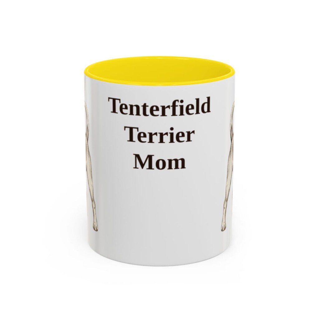 11oz Tenterfield Terrier Dog Mom Mug, Yellow, front view