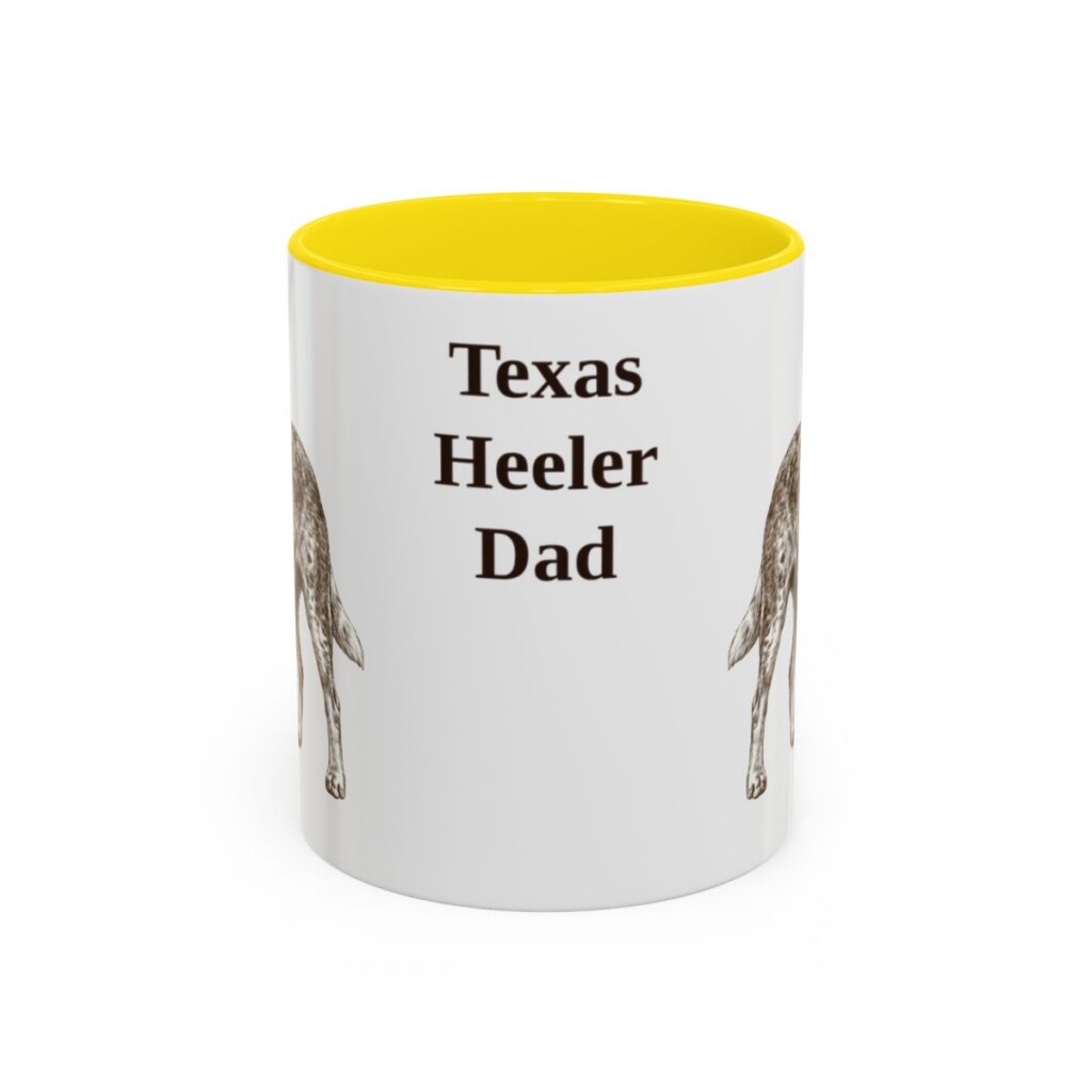 11oz Texas Heeler Dog Dad Mug, Yellow, front view