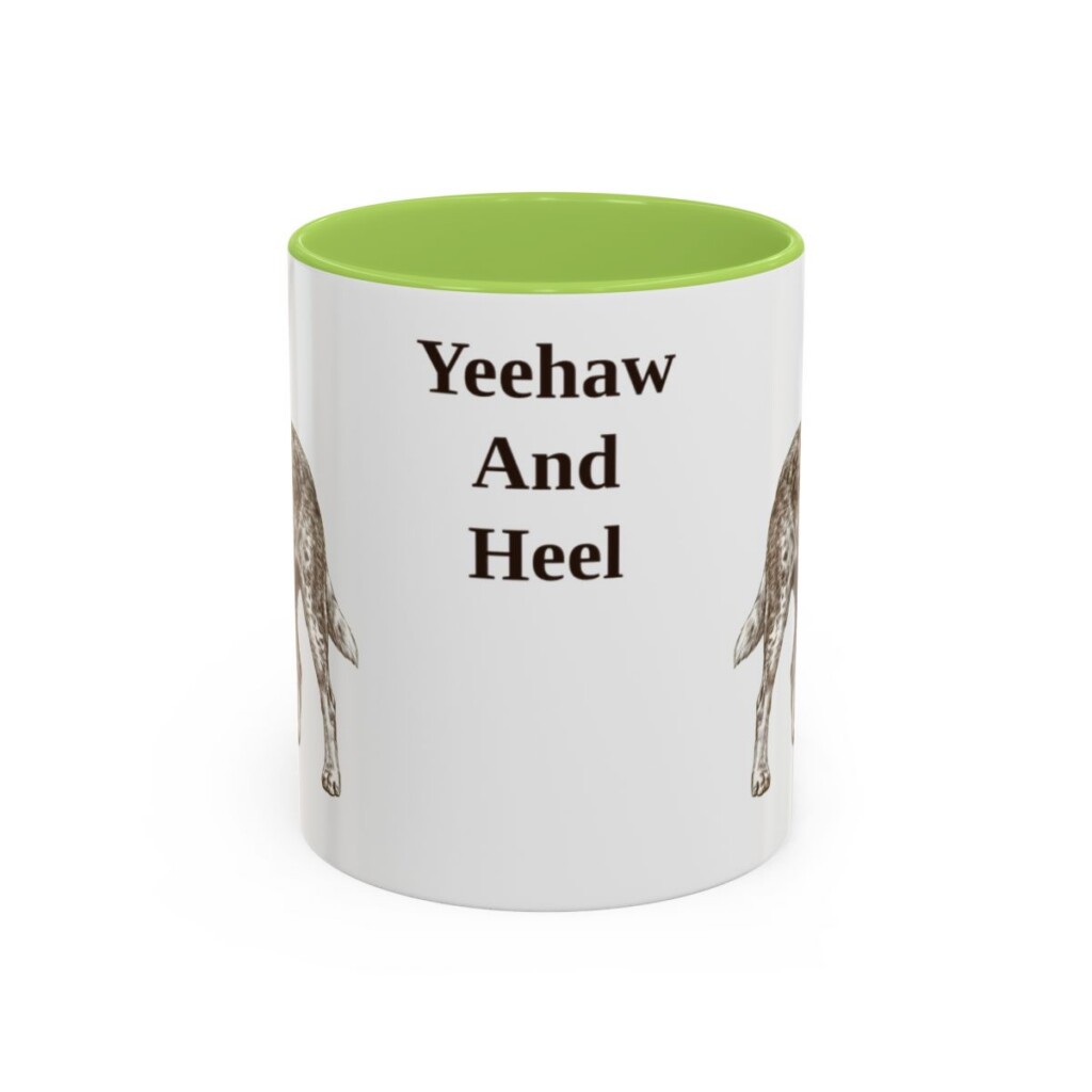 11oz Funny Texas Heeler Mug, Light Green, front view