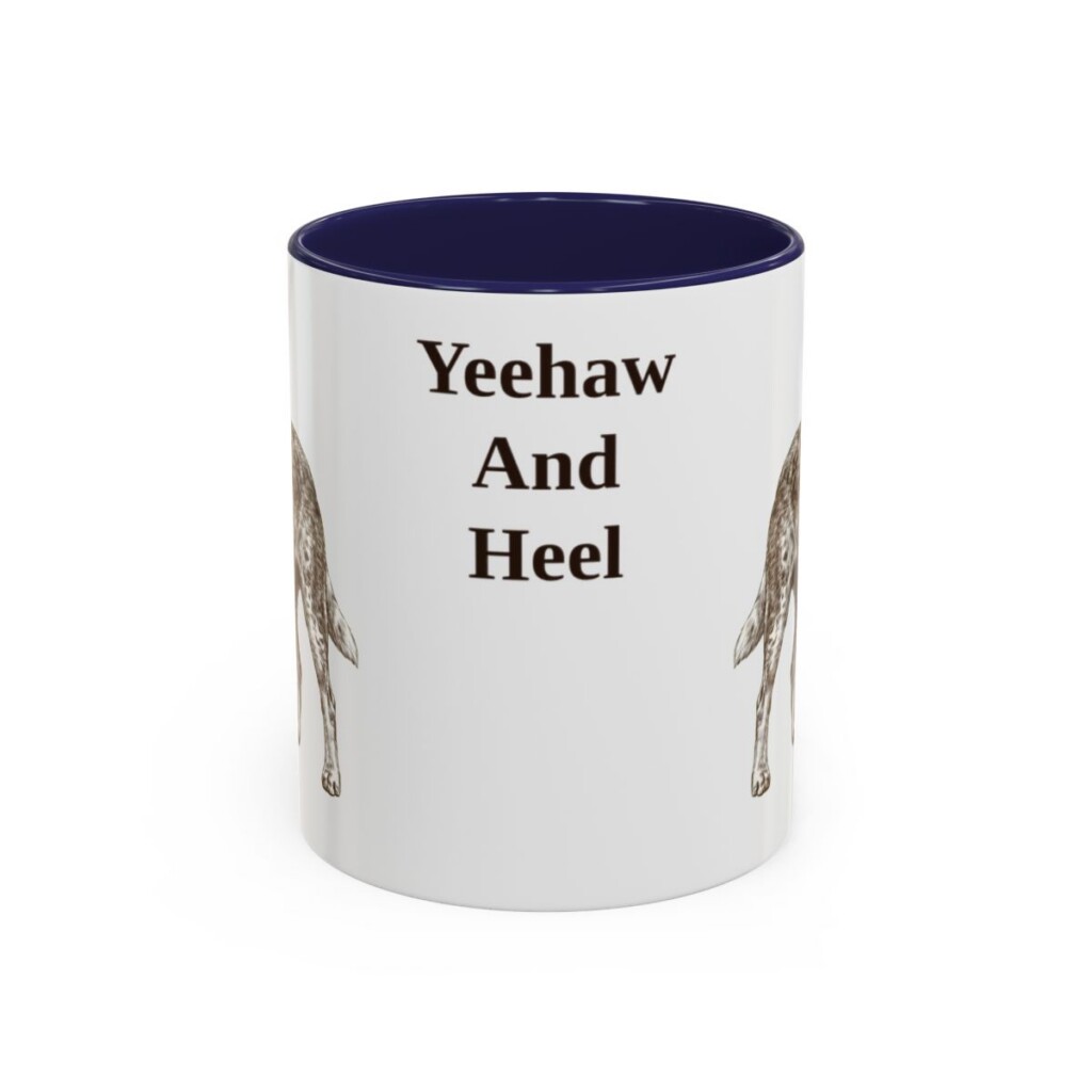 11oz Funny Texas Heeler Mug, Navy, front view