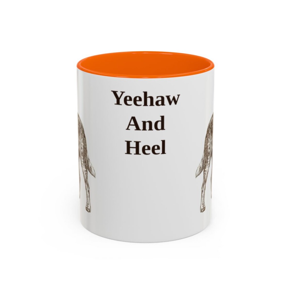 11oz Funny Texas Heeler Mug, Orange, front view