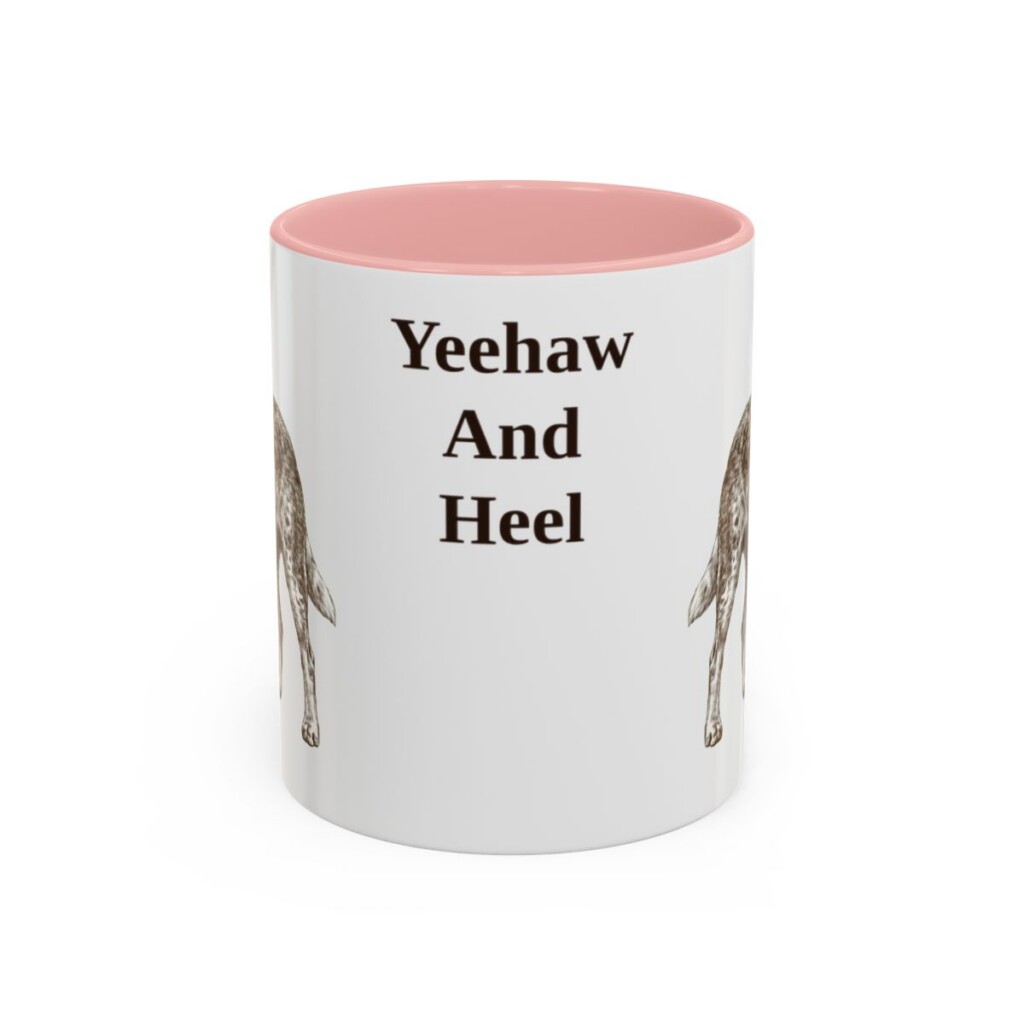 11oz Funny Texas Heeler Mug, Pink, front view