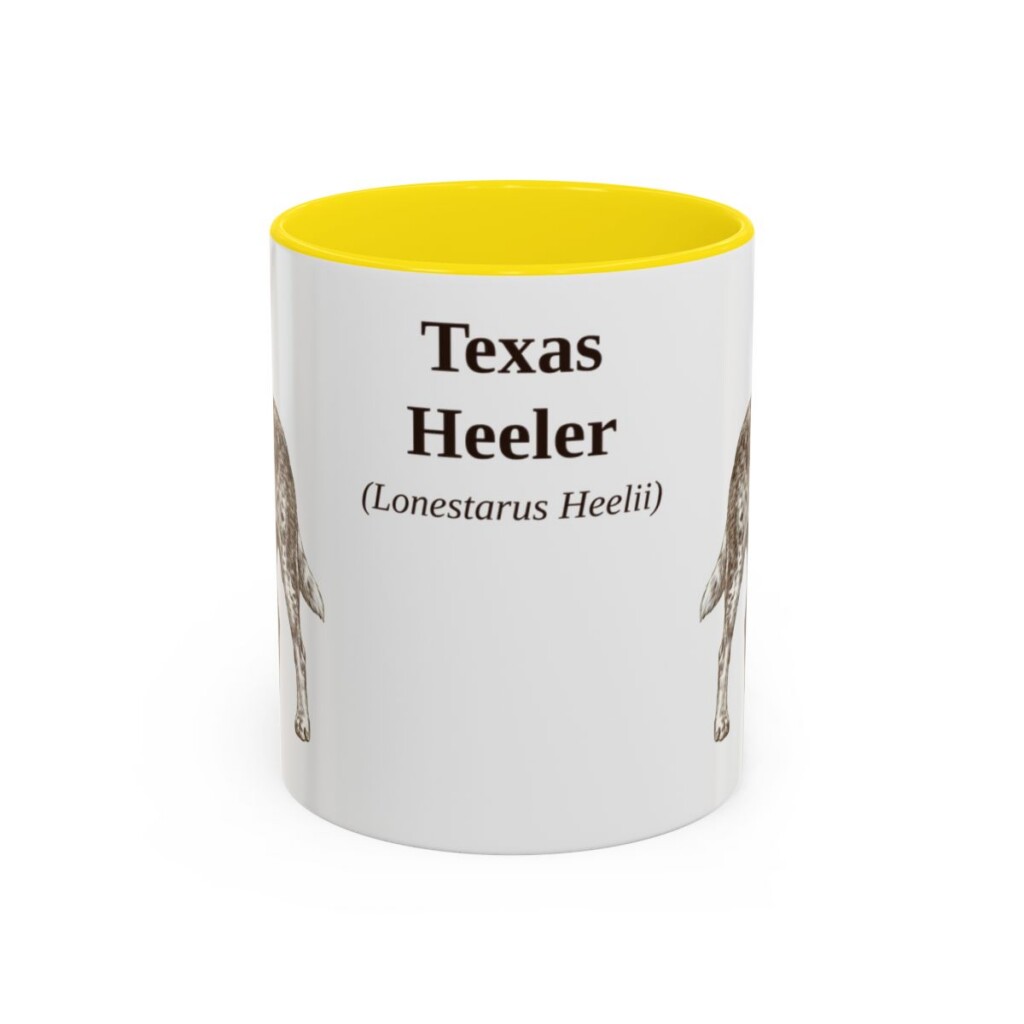 11oz-texas-heeler-mug-latin-yellow 11oz Texas Heeler Latin Mug, Yellow, front view
