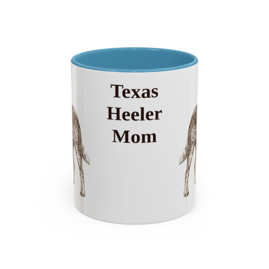 11oz Texas Heeler Dog Mom Mug, Light Blue, front view