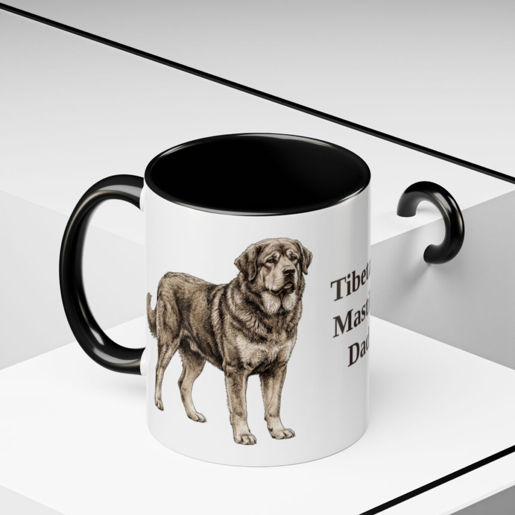 11oz-tibetan-mastiff-mug-dad-black-context-2 11oz Tibetan Mastiff Dog Dad Mug, Black, lifestyle photo